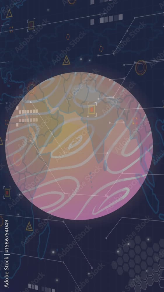 Poster animation of data processing over globe