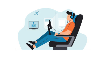 Enjoying Plane Trip With Entertainment System On Long Journey