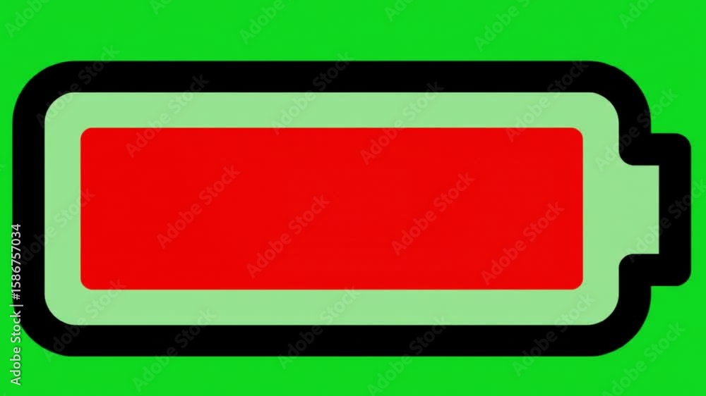Poster a low battery icon with a red indicator on a green screen background indicating power is running out