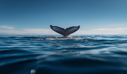 Blue whale tail in the ocean, marine life photography, whale,