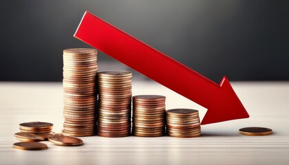 stack of coins with a red arrow pointing down indicating financial loss