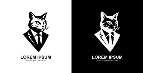 Professional black suit cat head logo design