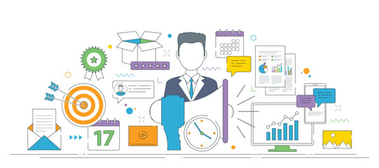 Fototapeta premium Business leadership communication and planning strategy illustration.
