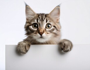 a cat poses with a blank sign