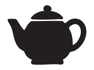 Obraz premium Black silhouette of classic teapot, isolated on white background, graphic illustration. concept of tea, kitchenware, beverage, icon, logo, cafe decor, design element