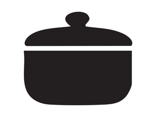 Obraz premium Black silhouette of cooking pot with lid isolated on white background, graphic illustration. concept of kitchenware, cookware, culinary tool, utensil, icon, logo, design element