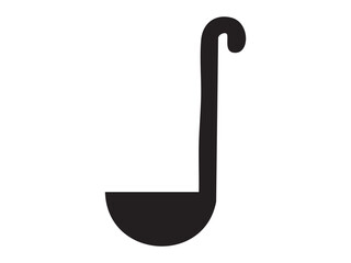 Obraz premium Black silhouette of kitchen ladle isolated on white background, graphic illustration. Concept of soup serving utensil, cooking spoon, kitchen tool for hot liquids, design element