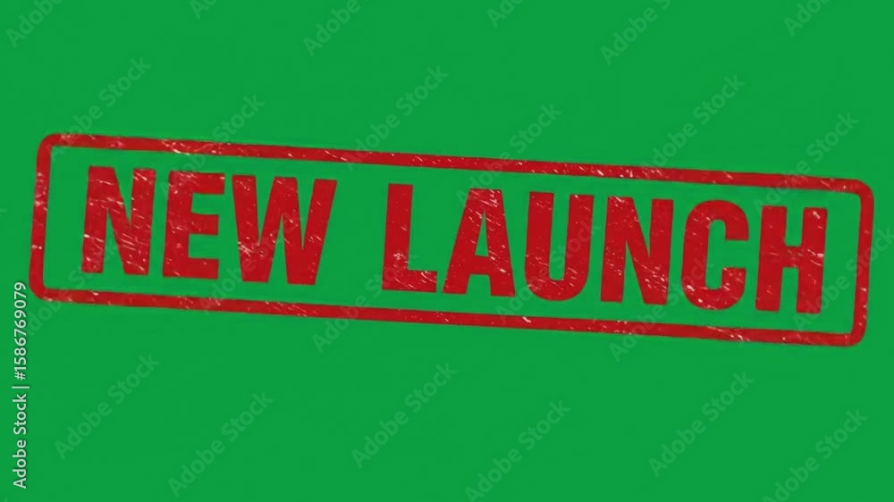 Poster a red new launch stamp with a border on a green background indicating a product release event