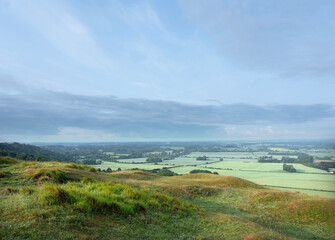 landscape of north downs near ashford and wye valley in english county of kent on early summer morning