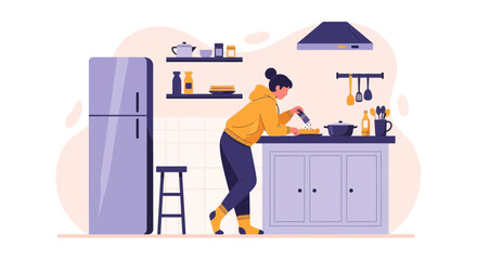 Preparing Food In Cozy Kitchen With Minimalistic Design And Modern Interior