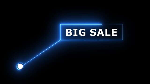 Big Sale text animation with technology icon black background .Call-out futuristic hud animation digital white tone six pack on the black screen .