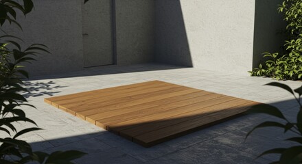 Wooden Deck and Shadow Play in a Minimalist Architectural Settin