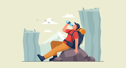 Hiking And Hydration: A Man Enjoying Refreshments On A Mountain Adventure