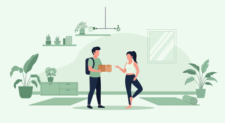 Safe Home Delivery Service At Home For An Athletic Woman With Yoga Mat
