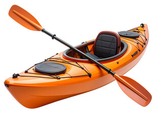 Adventure-style orange touring kayak with front and rear cargo netting, molded seat,