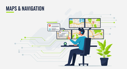 Fototapeta premium Innovative Navigation With Multi-Monitor System and Data Analysis For Modern Tracking