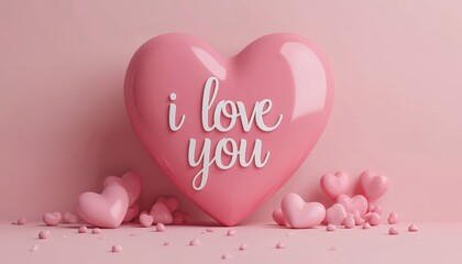 Minimalist pink sticker with I love you text. Romantic design features heart shape, many small hearts. Clean typography, subtle elegance, sweet sentiment for Valentine Day or expressing affection.