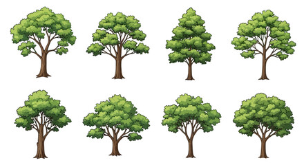 Fototapeta premium Diverse Cartoon Trees Vector Collection