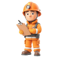 Fototapeta premium Cartoon Construction Worker Holding Clipboard and Wearing Helmet