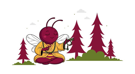 Fototapeta premium Meditating Bee In Nature Practicing Mindfulness And Well Being Illustration