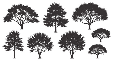 Diverse Black Tree Silhouettes Set
