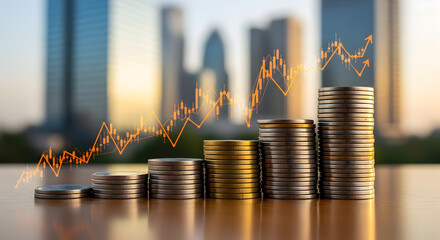 Growing Coin Stacks & Upward Trending Graph: Financial Success