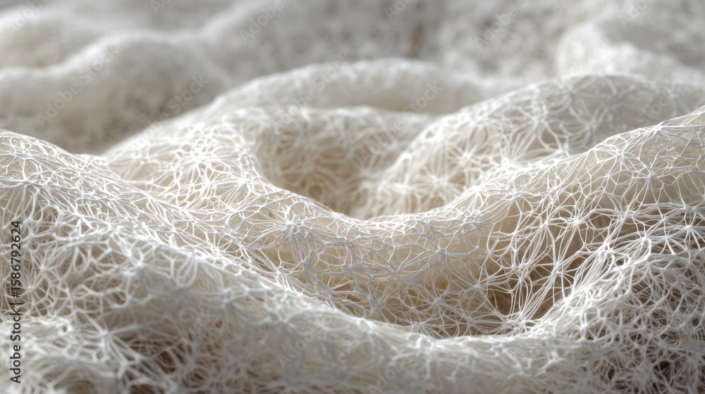 Poster close up view of detailed recycled cotton loops highlights intricate weaving of fibers, creating lus