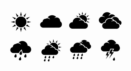 Obraz premium Weather Forecast Icons Showing Sun, Clouds, Rain, and Storms 