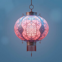 Obraz premium Beautifully designed lantern with intricate patterns and soft pink hues, creating warm ambiance