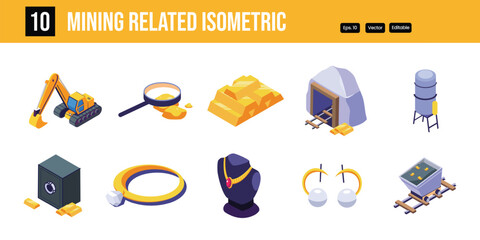 Gold mining flat isometric illustration vector design