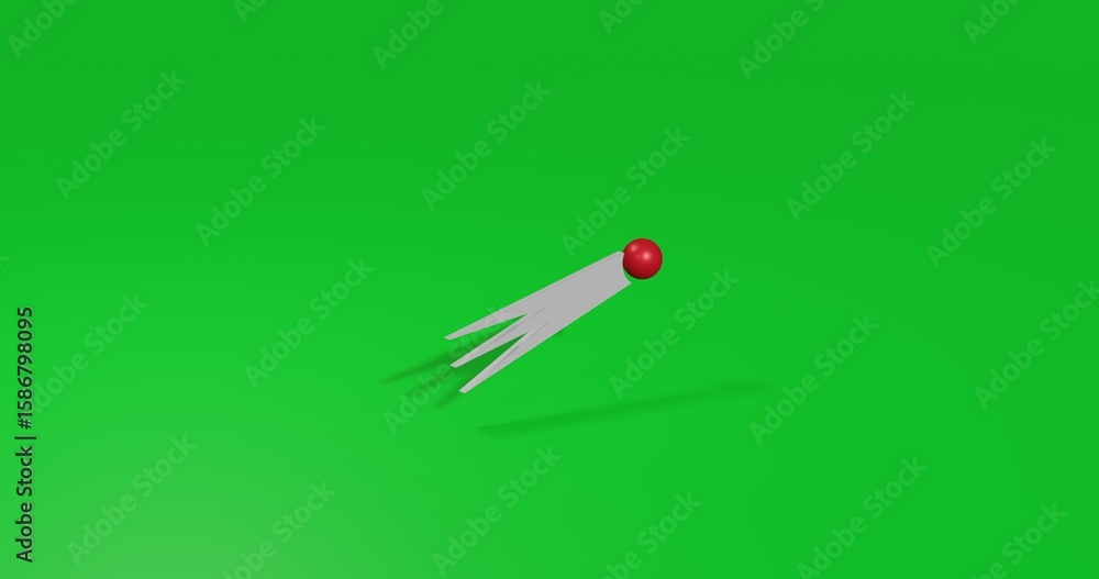 Poster isolated realistic red comet symbol front view with shadow. 3d illustration on green chroma key back