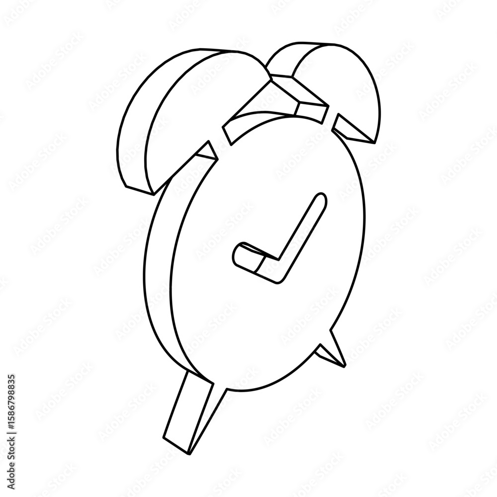 Poster the outline of a large alarm clock symbol is made with black lines. 3d view of the object in perspec