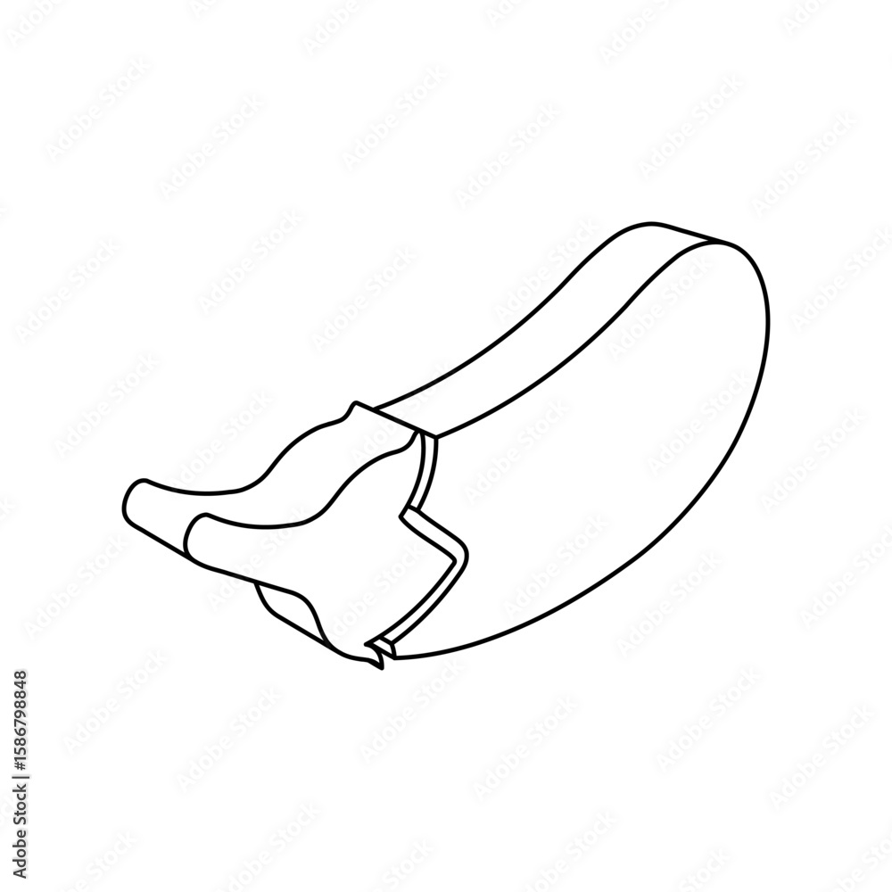 Poster the outline of a large eggplant symbol is made with black lines. 3d view of the object in perspectiv