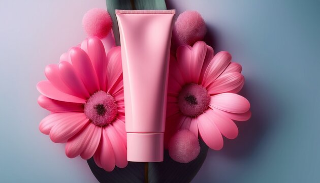 vibrant pink cosmetic tube mockup showcasing sleek design against soft pastel background highlighting modern beauty product packaging