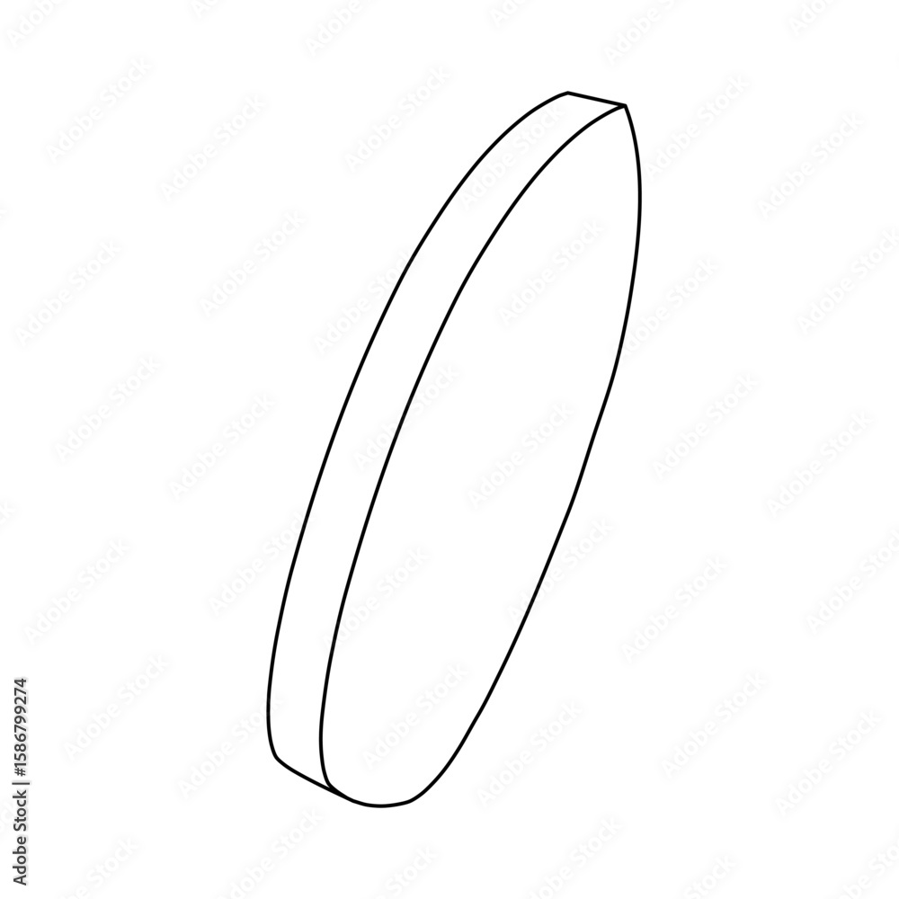 Poster the outline of a large surf board symbol is made with black lines. 3d view of the object in perspect