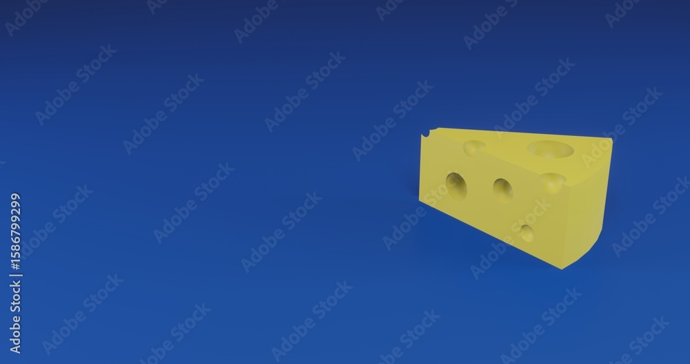 Poster isolated realistic yellow cheese symbol with shadow. located on the right side of the scene. 3d illu