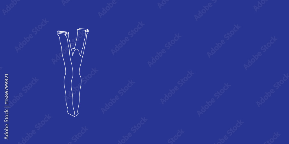Poster the outline of a large woman stretches symbol made of white lines on the left. 3d view of the object