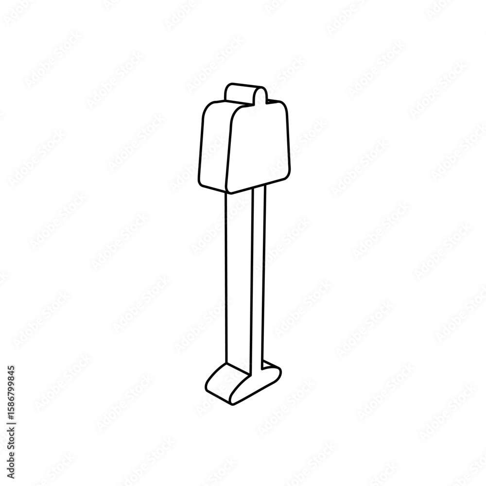 Poster the outline of a large floor lamp symbol is made with black lines. 3d view of the object in perspect