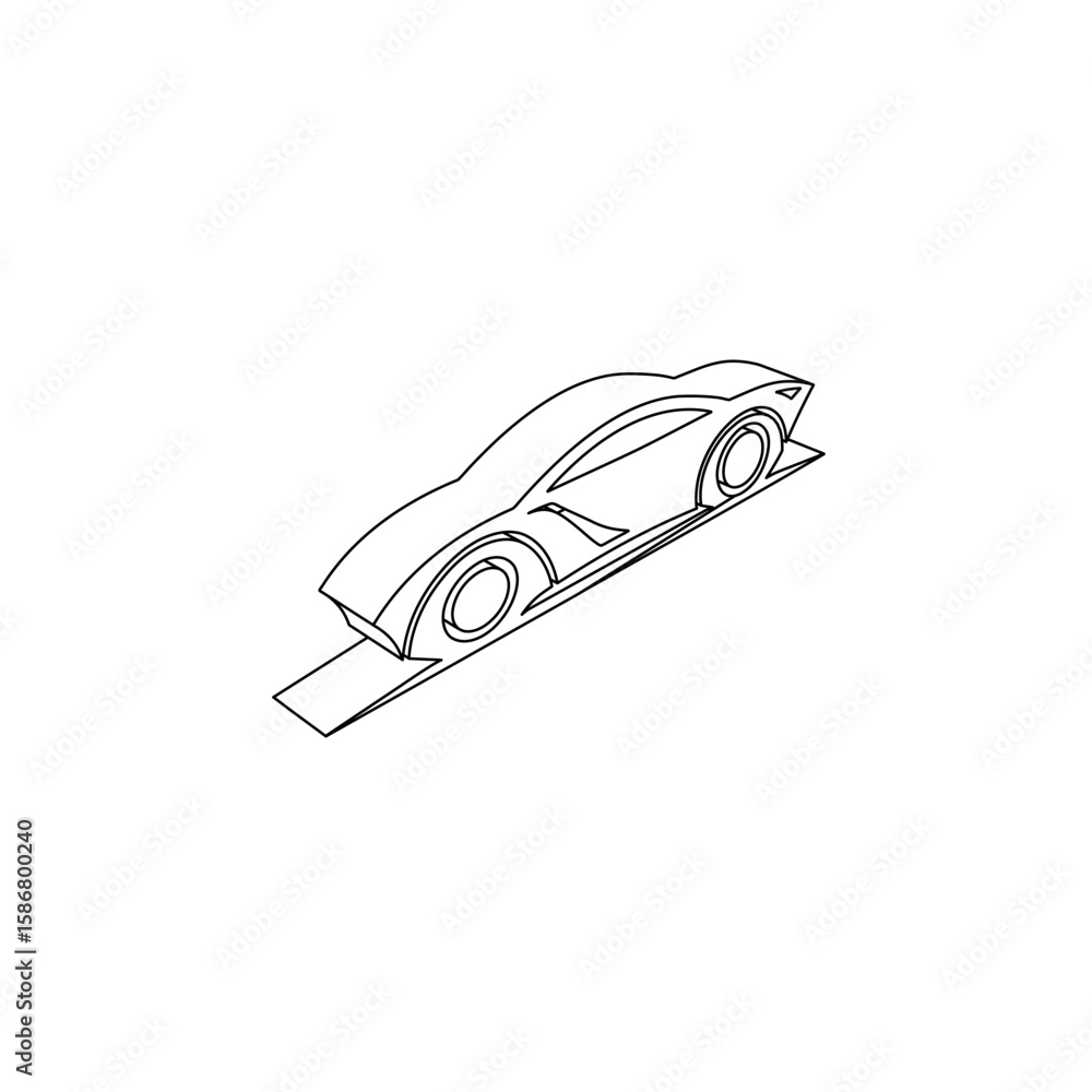 Poster the outline of a large future car symbol is made with black lines. 3d view of the object in perspect