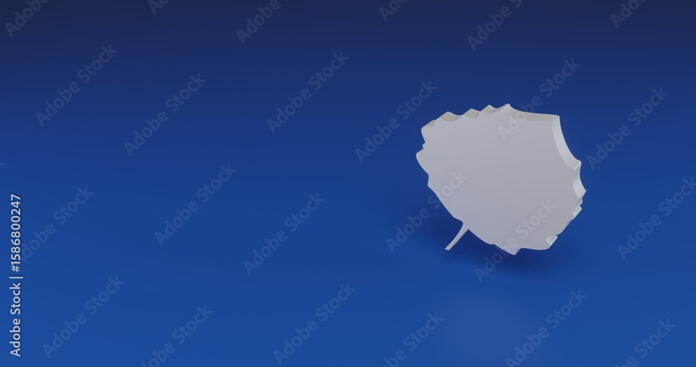 Poster isolated realistic white aspen leaf with shadow. located on the right side of the scene. 3d illustra