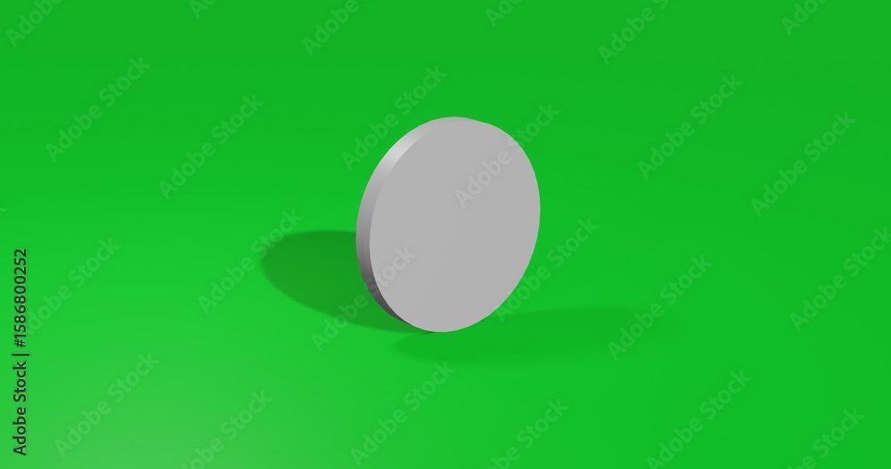 Poster isolated realistic white circle front view with shadow. 3d illustration on green chroma key backgrou