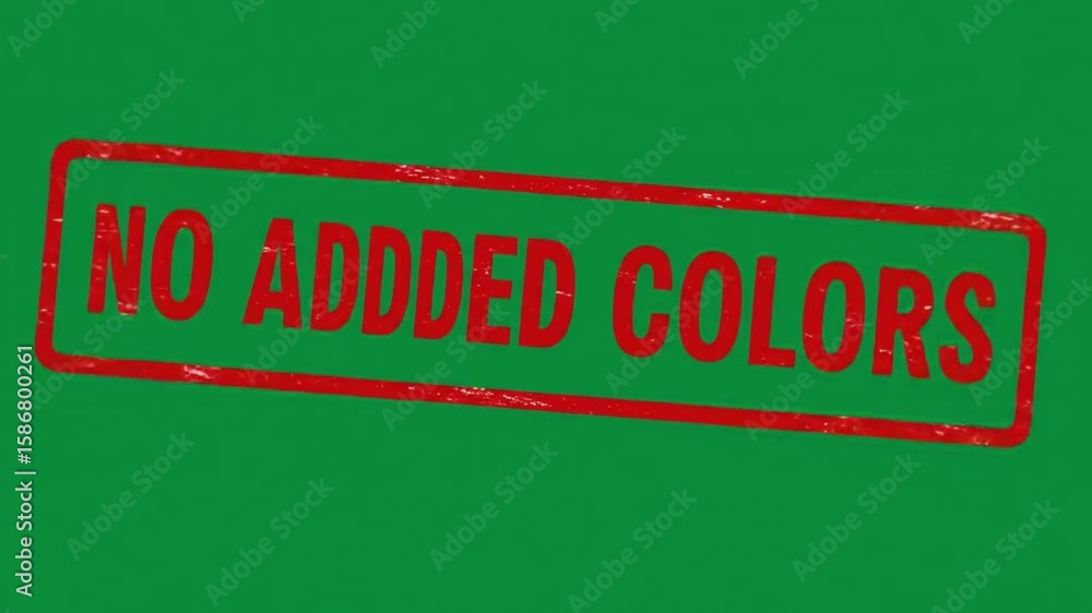 Poster a rectangular red stamp with the words no added colors on a green background with a rough texture