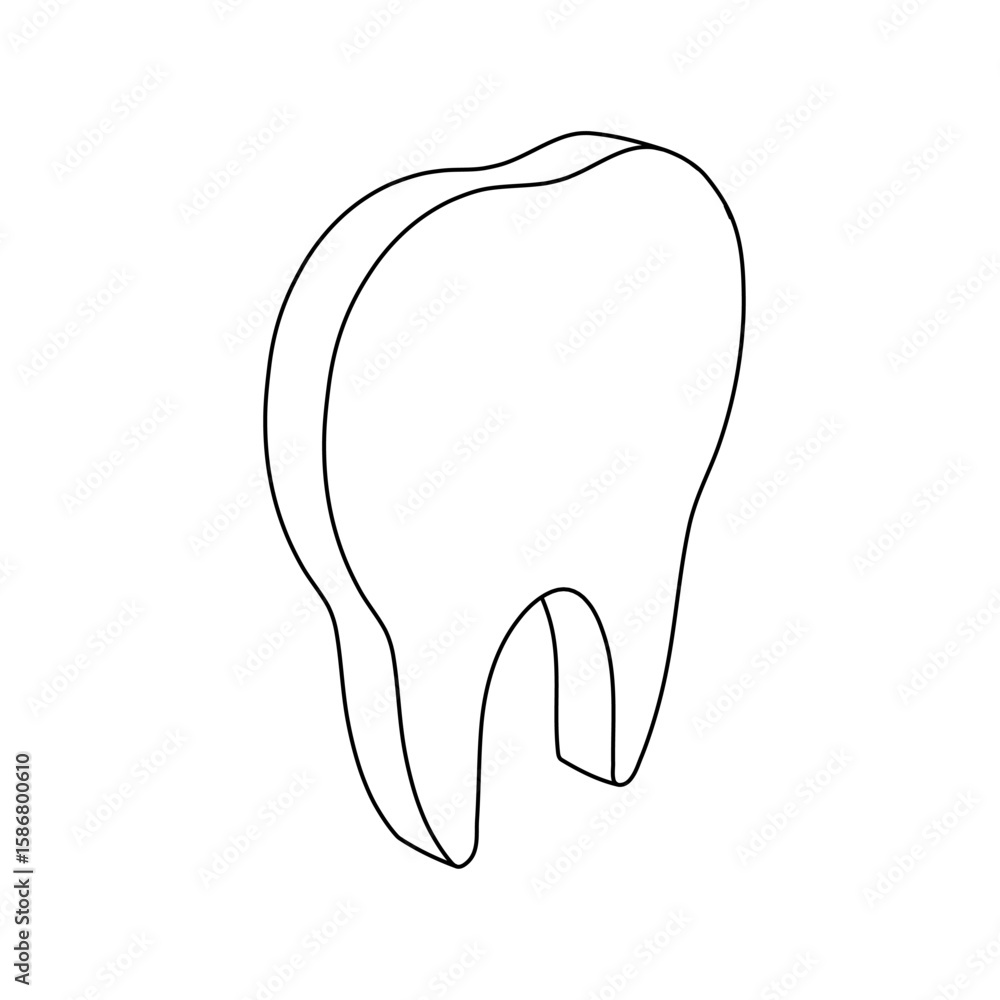 Poster the outline of a large tooth symbol is made with black lines. 3d view of the object in perspective. 