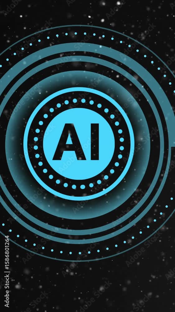 Poster animation of ai digital data processing over scope on black background