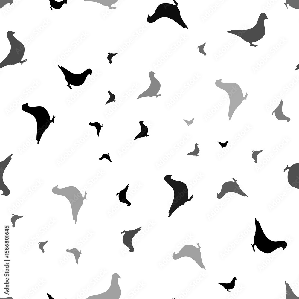 Aufkleber Seamless vector pattern with bird pigeon symbols, creating a creative monochrome background with rotated elements. Illustration on transparent background