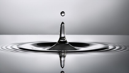 minimalist composition of water droplets and reflective surfaces showcasing organic shapes and translucent textures against a soft gray background