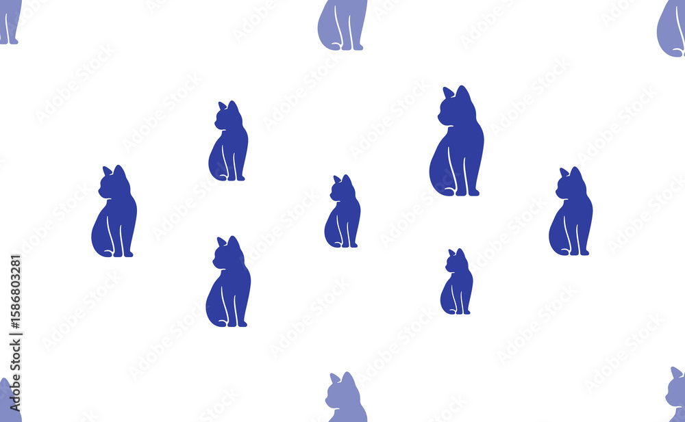 Poster seamless pattern of large isolated blue cat symbols. the pattern is divided by a line of elements of