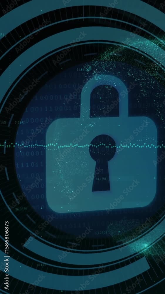 Poster animation of scope scanning and padlock over diagram