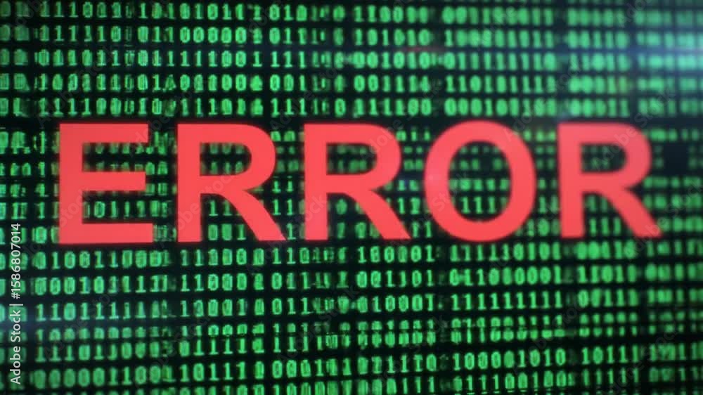 Fototapete red error message on digital binary code background digital display depicting system failure problem