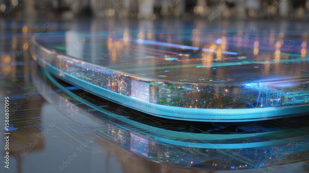 Poster translucent lidar sensor revealing intricate circuitry, mapping urban landscape with advanced techno